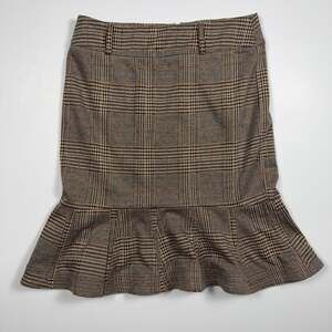 Calvin Klein Brown Plaid Ruffle Hem Mini Skirt Size 6